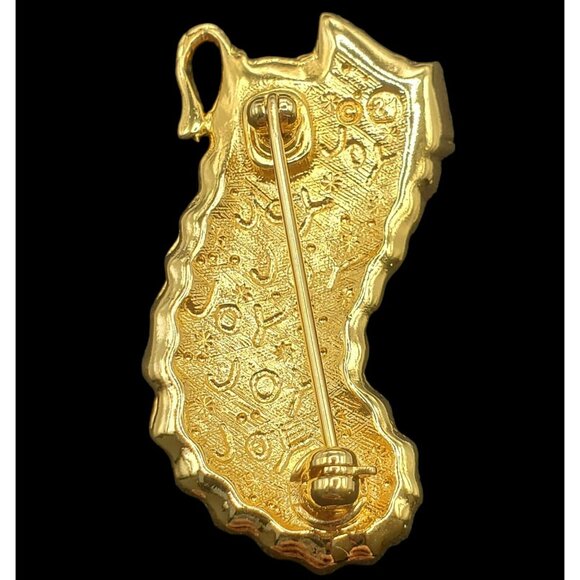 VTG Swarovski Crystal Christmas Stocking Pin Brooch Holiday Gold Tone Gems 1.5" - Picture 3 of 13